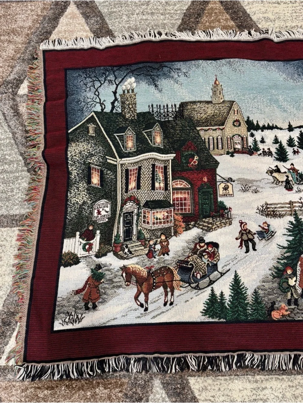 Holiday Village Tapestry Throw Blanket Linda Nelson Stocks by Goodwin Weavers
